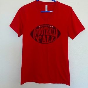 Football shirt! Football Y'all! Size small. Vneck. Rhinestones above football.